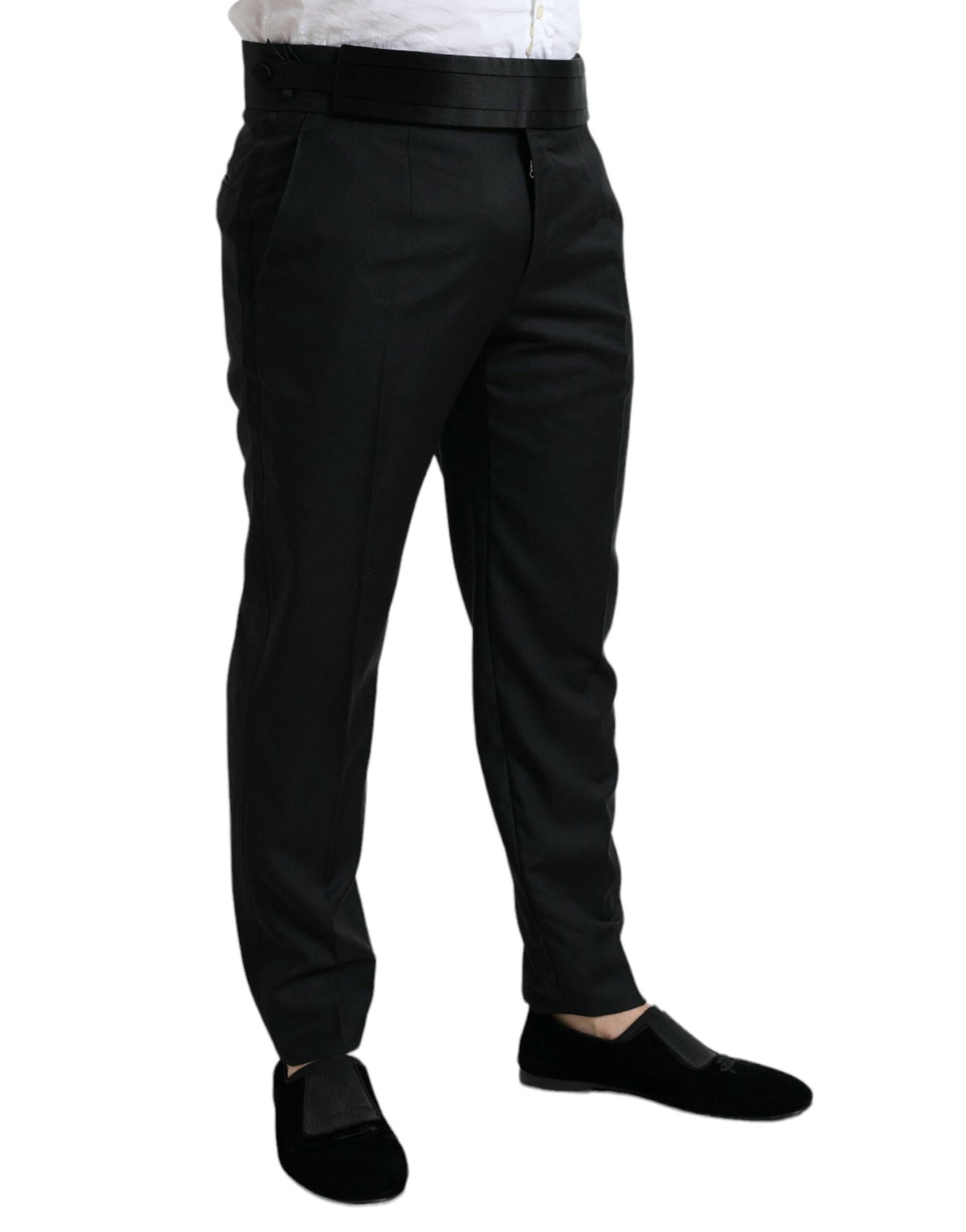 Black Wool Slim Fit Formal Trouser Dress Pants-Dolce & Gabbana-LabelTerrace.com