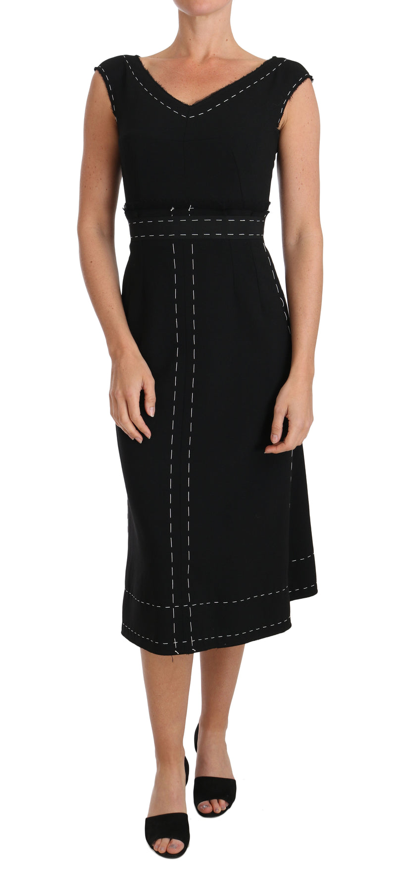 Black Wool Stretch A-line Sheath Dress-Dolce & Gabbana-LabelTerrace.com