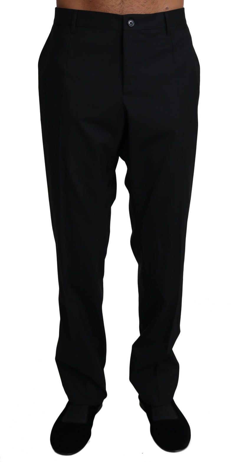 Black Wool Stretch Dress Trousers Pants-Dolce & Gabbana-LabelTerrace.com