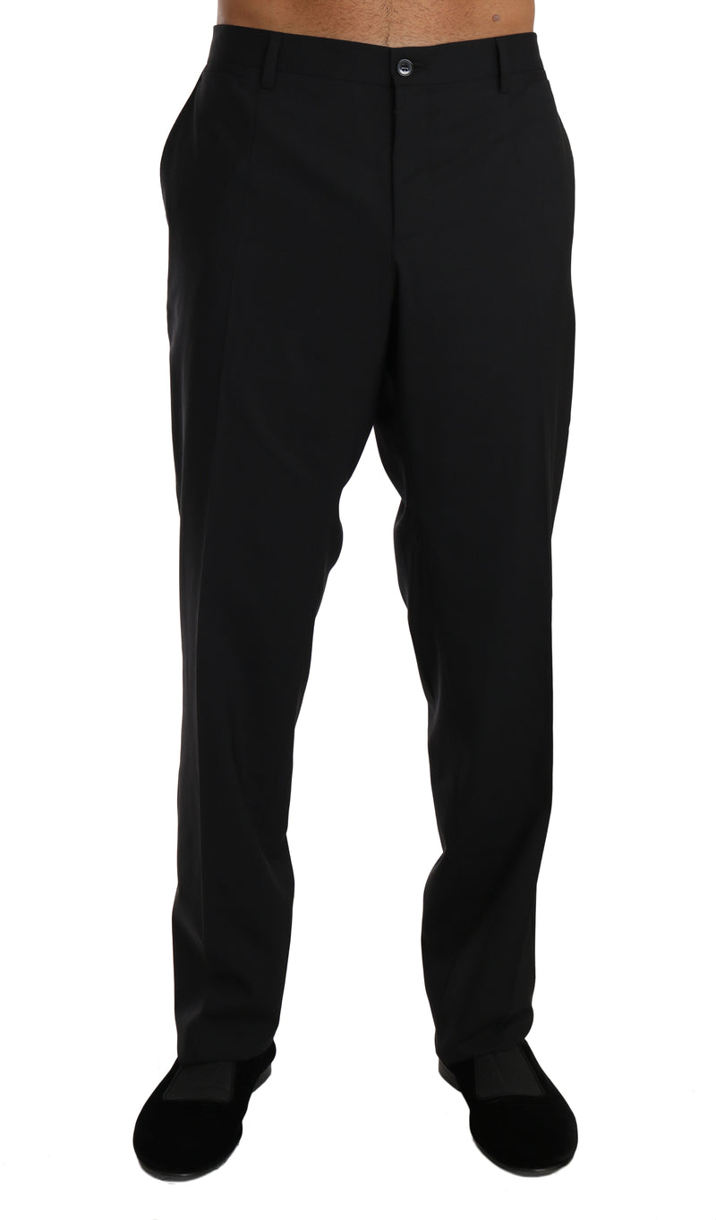 Black Wool Stretch Formal Trousers-Dolce & Gabbana-LabelTerrace.com