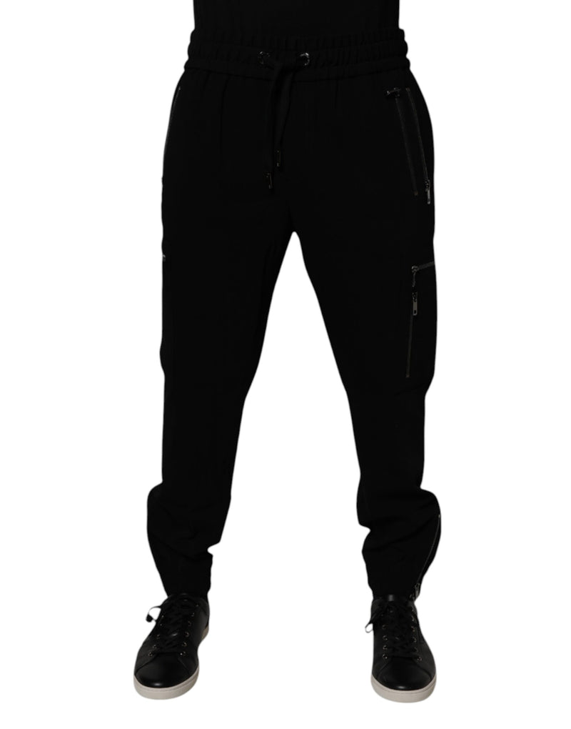 Black Wool Stretch Jogger Pants-Dolce & Gabbana-LabelTerrace.com