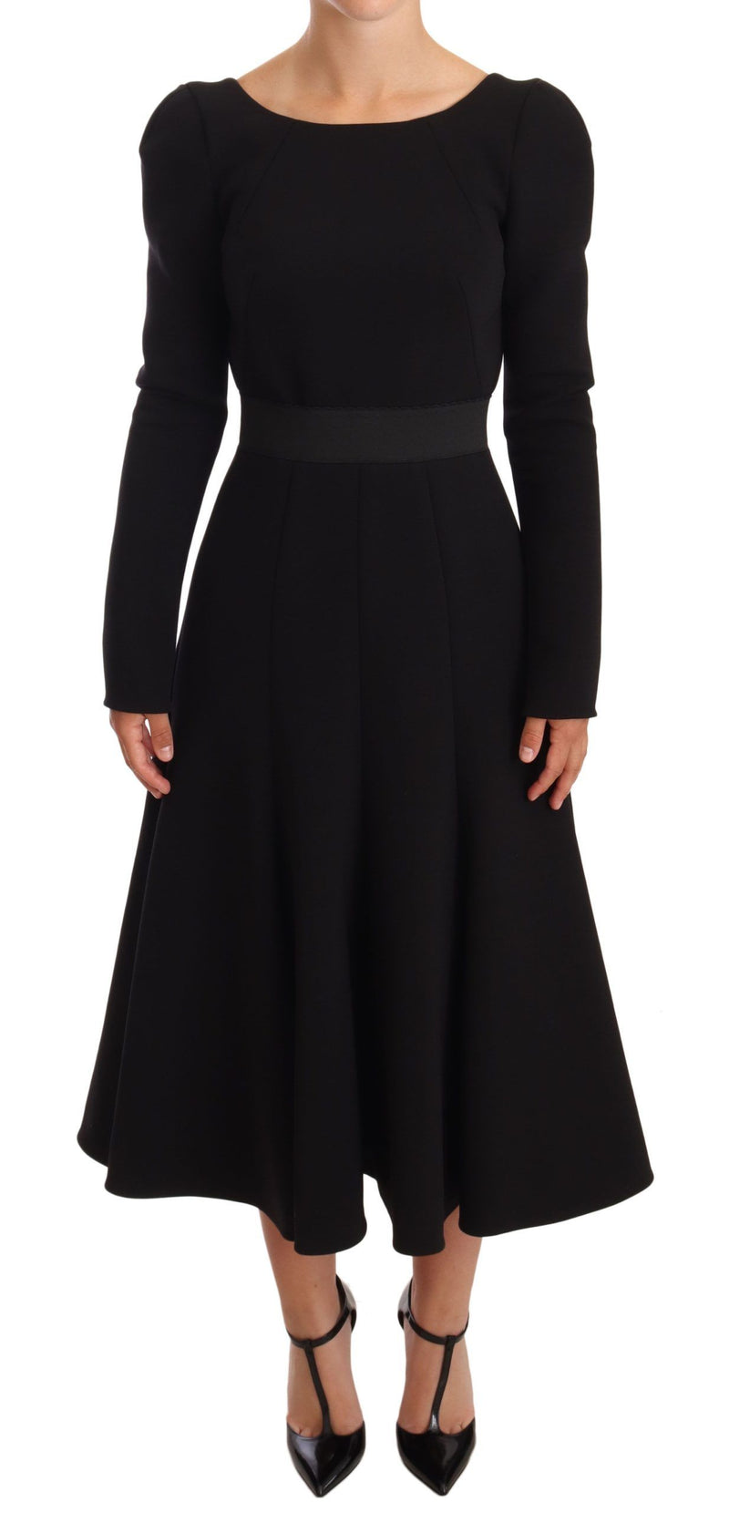 Black Wool Stretch Sheath Open Back Dress-Dolce & Gabbana-LabelTerrace.com