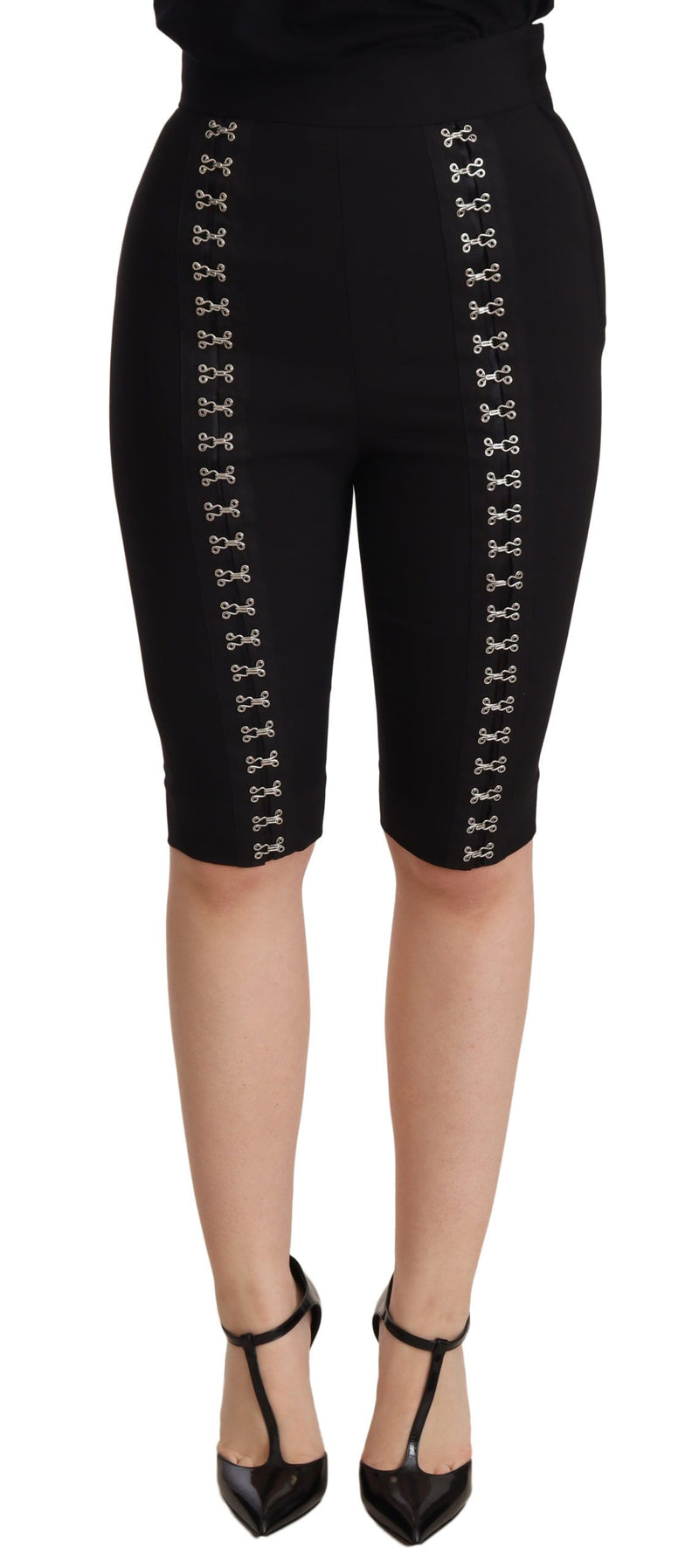 Black Wool Stretch Slim Fit High Waist Shorts-Dolce & Gabbana-LabelTerrace.com