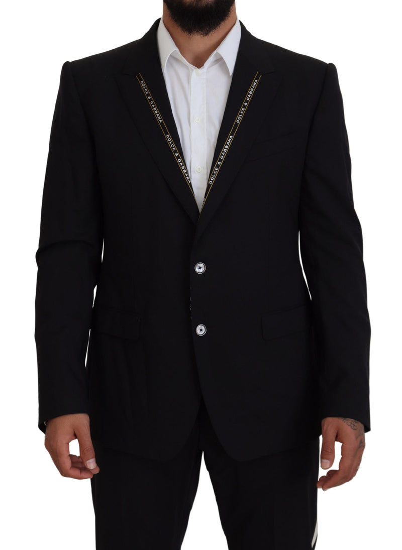 Black Wool Stretch Slim Fit Jacket Blazer-Dolce & Gabbana-LabelTerrace.com