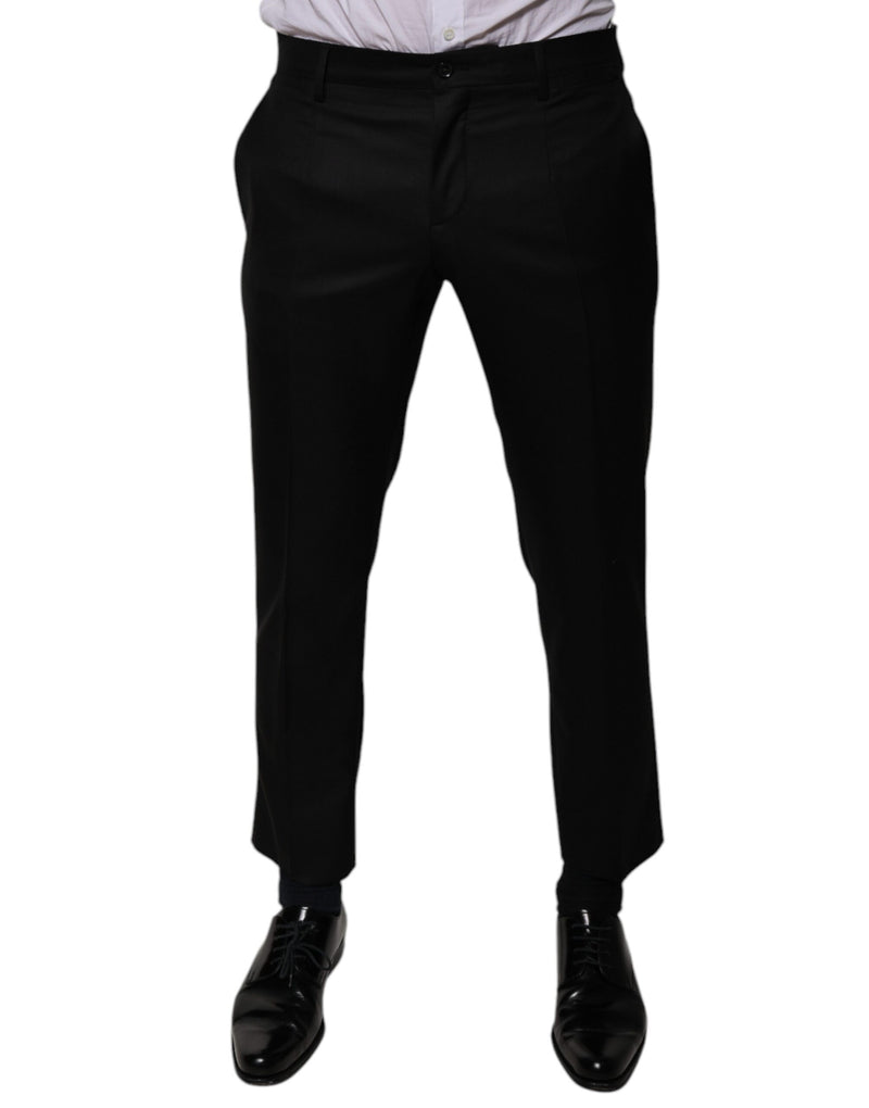 Black Wool Tapered Formal Dress Pants-Dolce & Gabbana-LabelTerrace.com