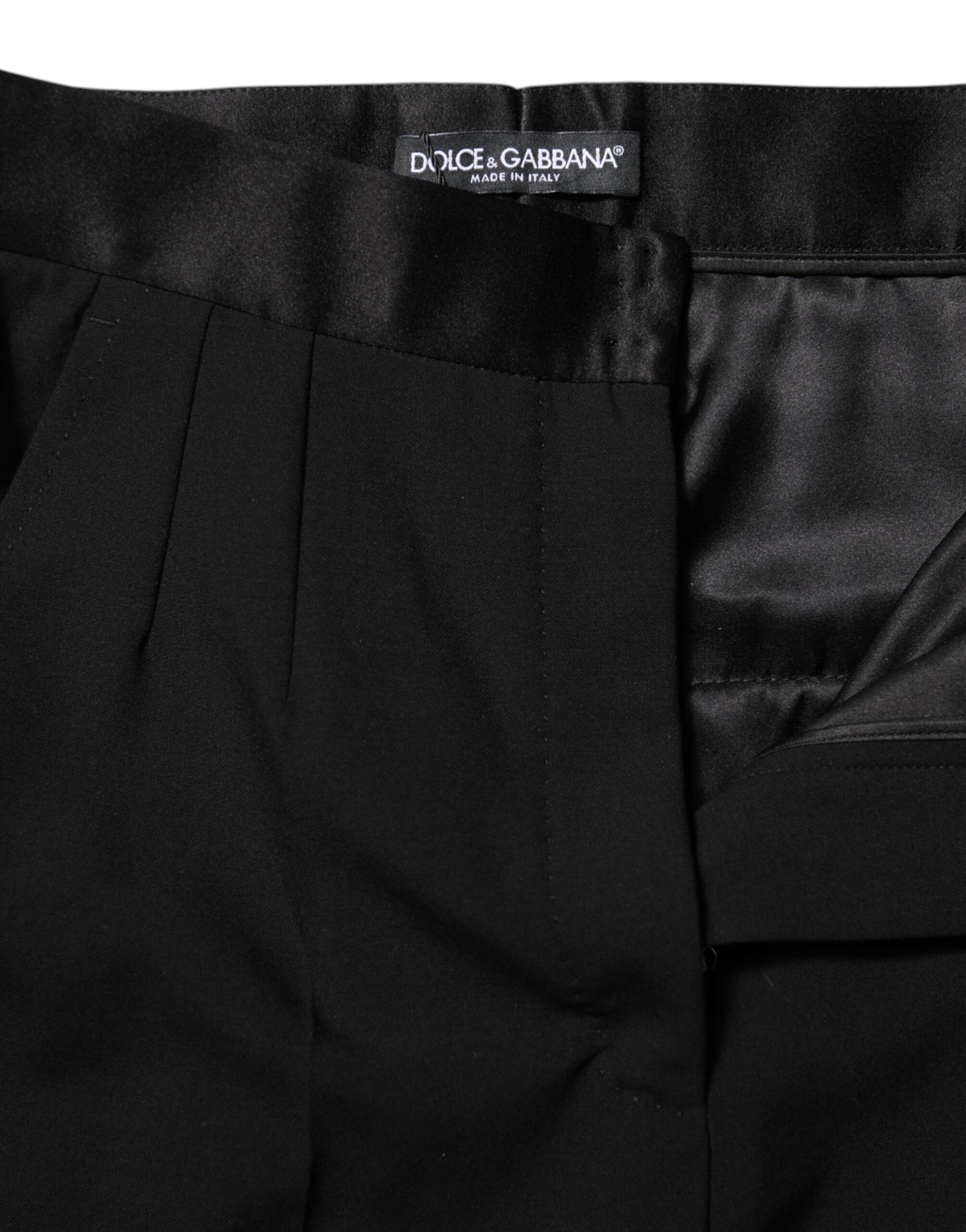 Black Wool Tapered High Waist Pants