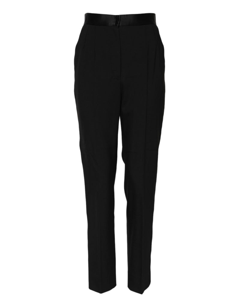 Black Wool Tapered High Waist Pants-Dolce & Gabbana-LabelTerrace.com