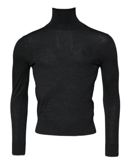 Black Wool Turtle Neck Men Pullover Sweater-Dolce & Gabbana-LabelTerrace.com