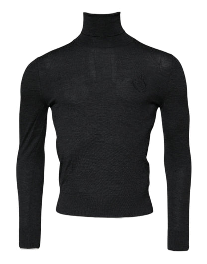 Black Wool Turtle Neck Men Pullover Sweater-Dolce & Gabbana-LabelTerrace.com