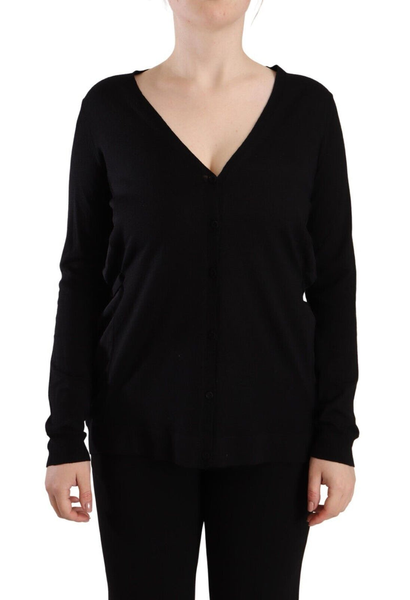 Black Wool V-neck Long Sleeves Pullover Top-Dolce & Gabbana-LabelTerrace.com