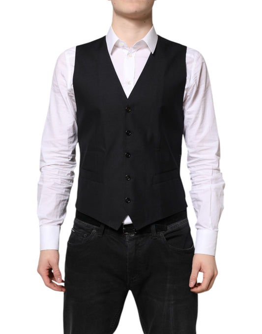Black Wool Waistcoat Dress Formal Vest-Dolce & Gabbana-LabelTerrace.com