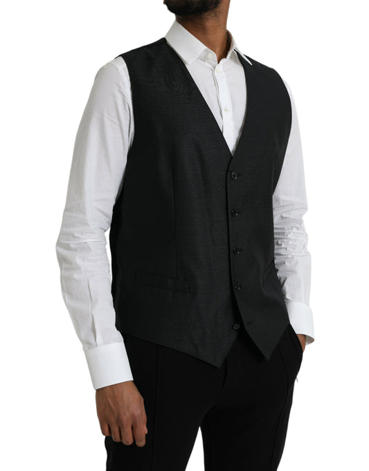 Black Wool Waistcoat Dress Formal Vest-Dolce & Gabbana-LabelTerrace.com