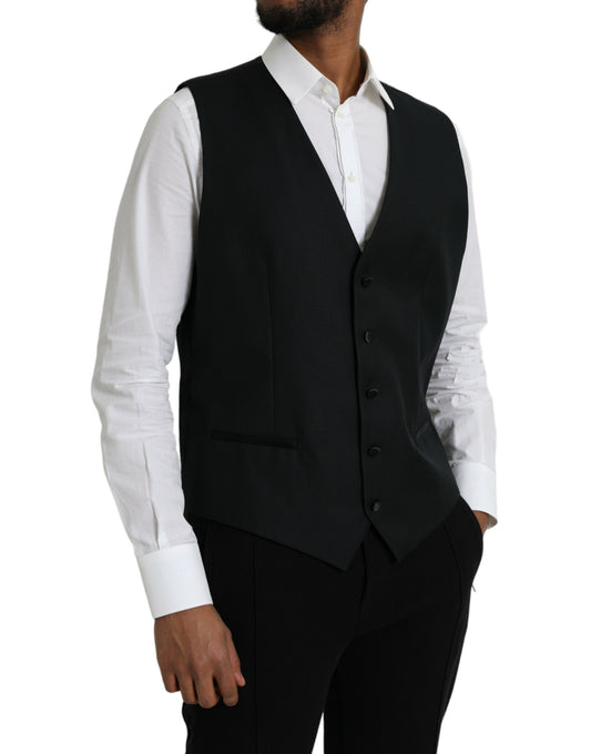 Black Wool Waistcoat Dress Formal Vest-Dolce & Gabbana-LabelTerrace.com