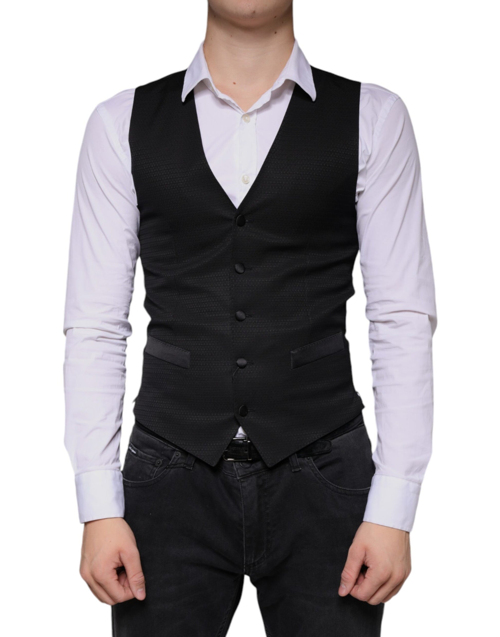 Black Wool Waistcoat Dress Formal Vest-Dolce & Gabbana-LabelTerrace.com