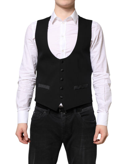 Black Wool Waistcoat Dress Formal Vest-Dolce & Gabbana-LabelTerrace.com