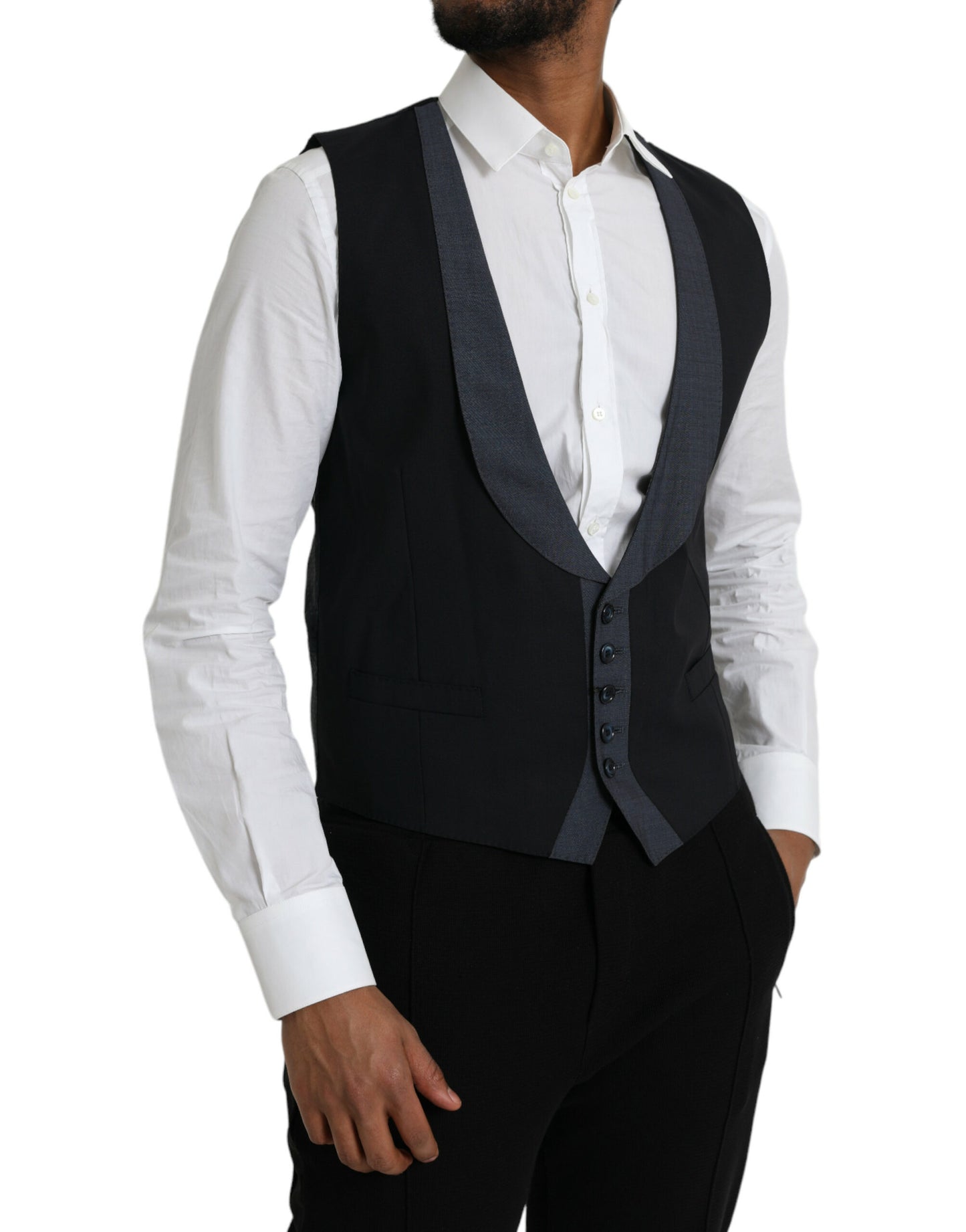 Black Wool Waistcoat Dress Formal Vest-Dolce & Gabbana-LabelTerrace.com
