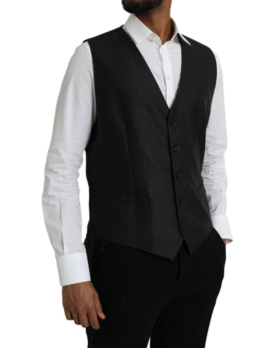 Black Wool Waistcoat Dress Formal Vest-Dolce & Gabbana-LabelTerrace.com