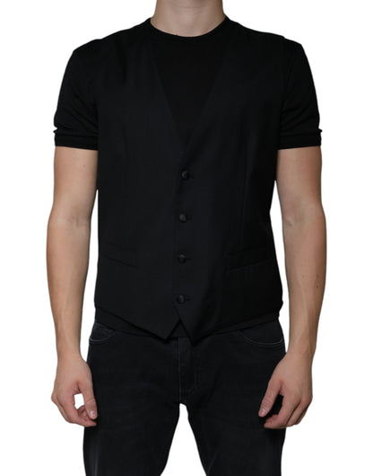 Black Wool Waistcoat Dress Formal Vest-Dolce & Gabbana-LabelTerrace.com