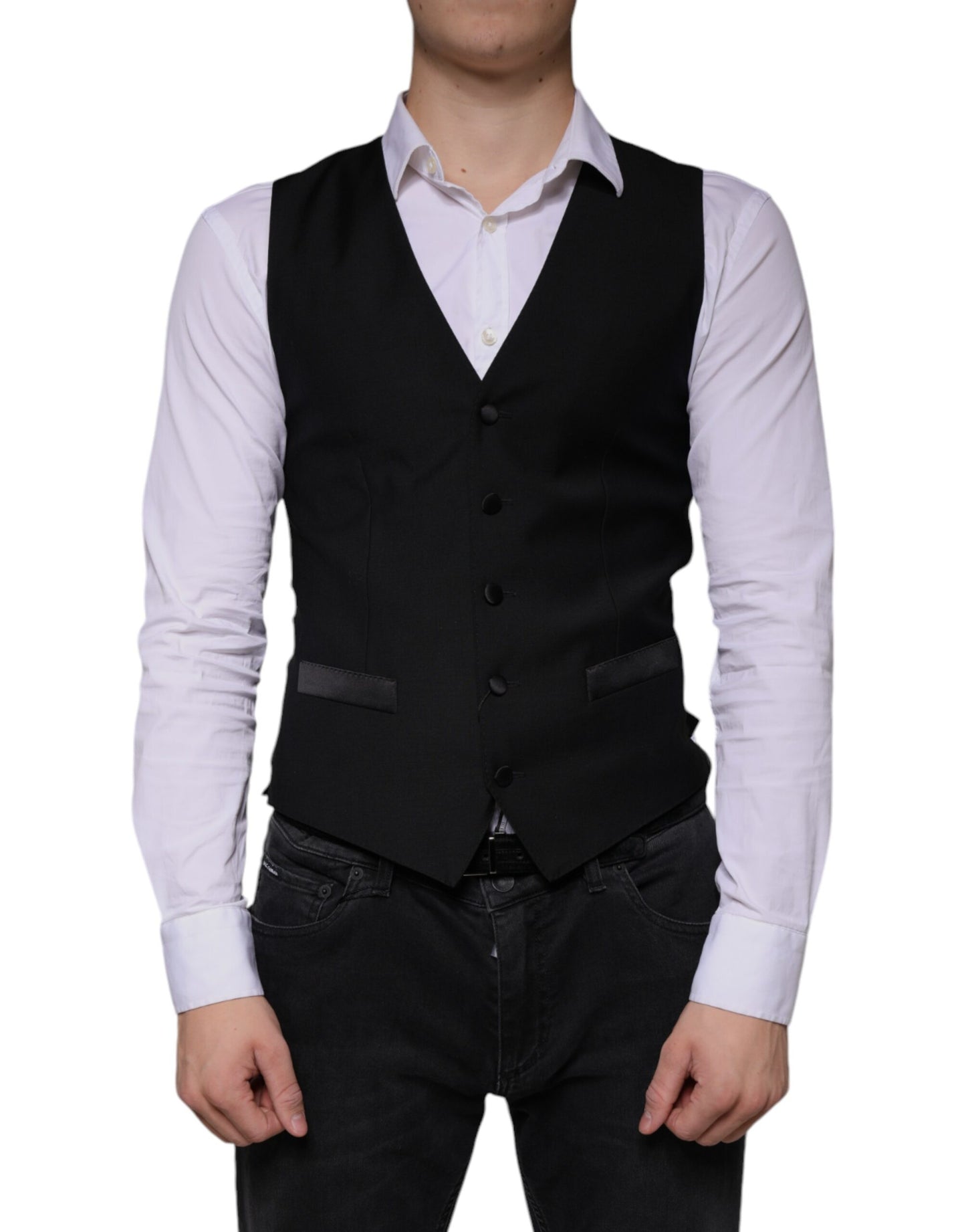 Black Wool Waistcoat Dress Formal Vest-Dolce & Gabbana-LabelTerrace.com