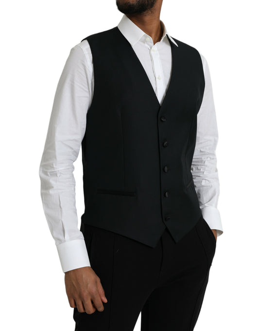 Black Wool Waistcoat Dress Formal Vest-Dolce & Gabbana-LabelTerrace.com