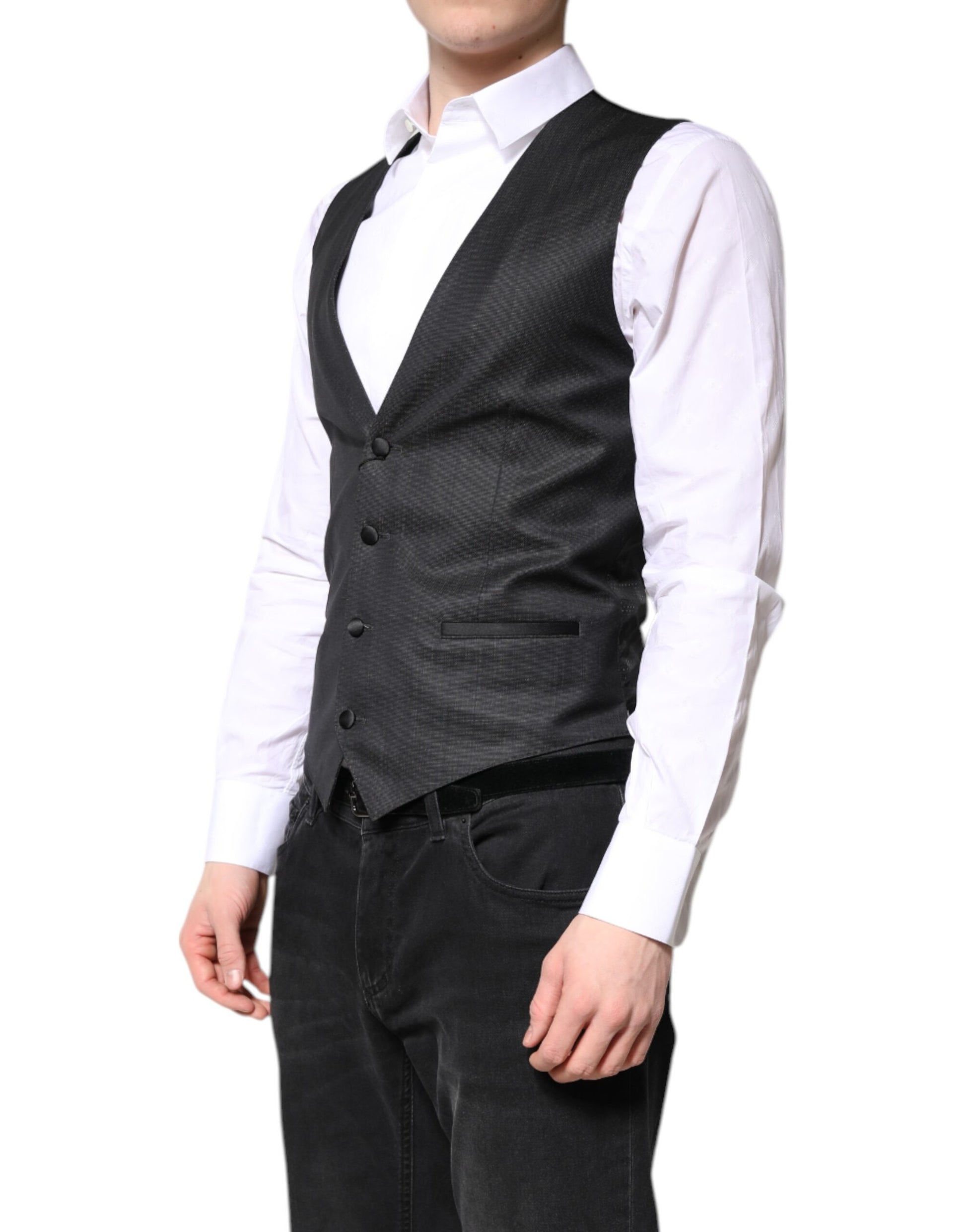 Black Wool Waistcoat Dress Formal Vest-Dolce & Gabbana-LabelTerrace.com