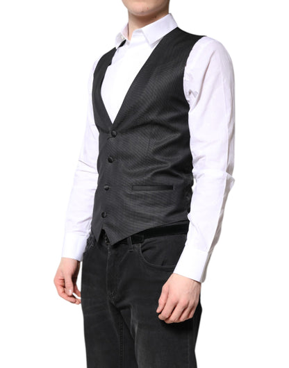 Black Wool Waistcoat Dress Formal Vest-Dolce & Gabbana-LabelTerrace.com