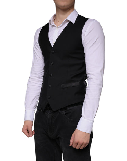 Black Wool Waistcoat Dress Formal Vest-Dolce & Gabbana-LabelTerrace.com