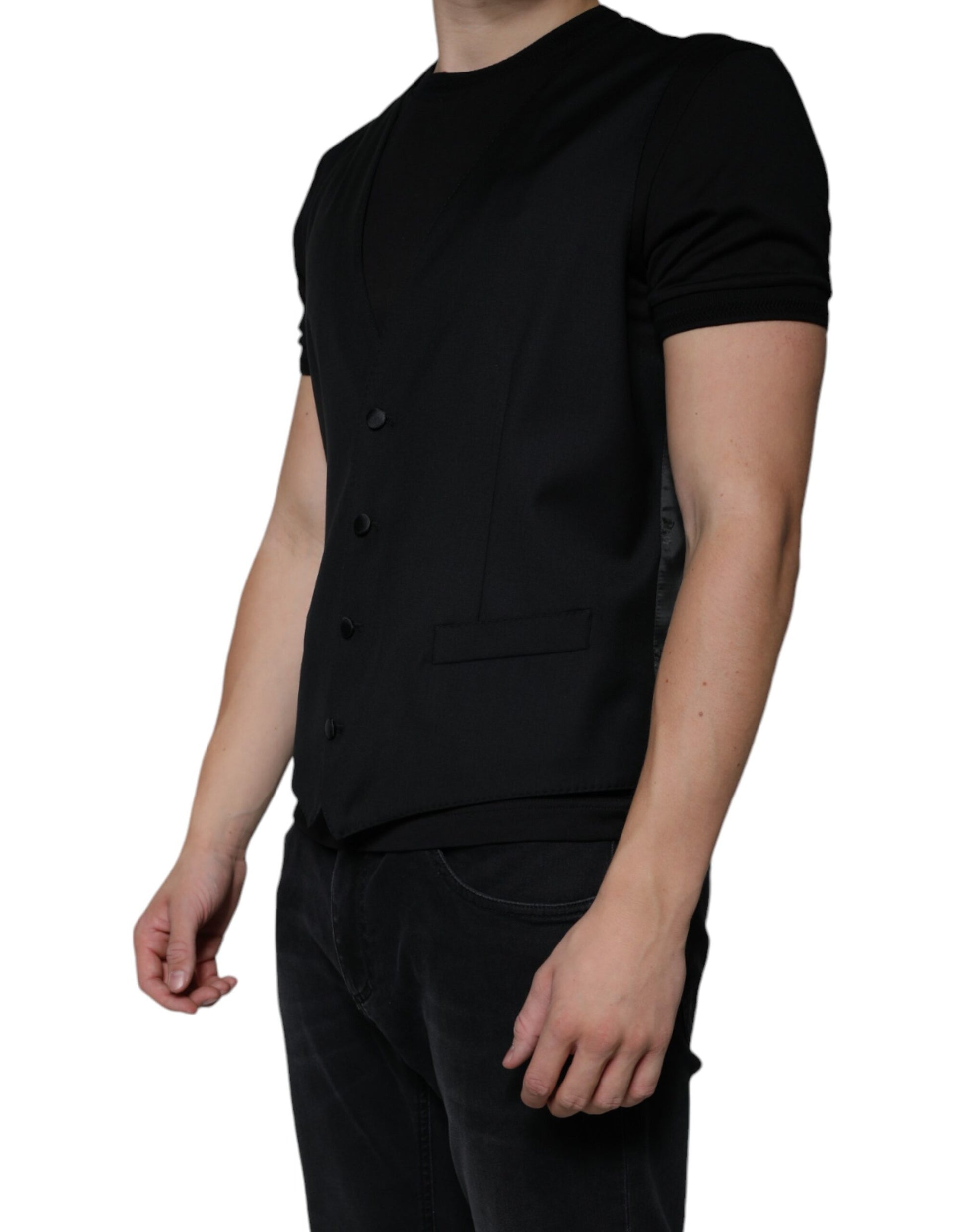 Black Wool Waistcoat Dress Formal Vest-Dolce & Gabbana-LabelTerrace.com