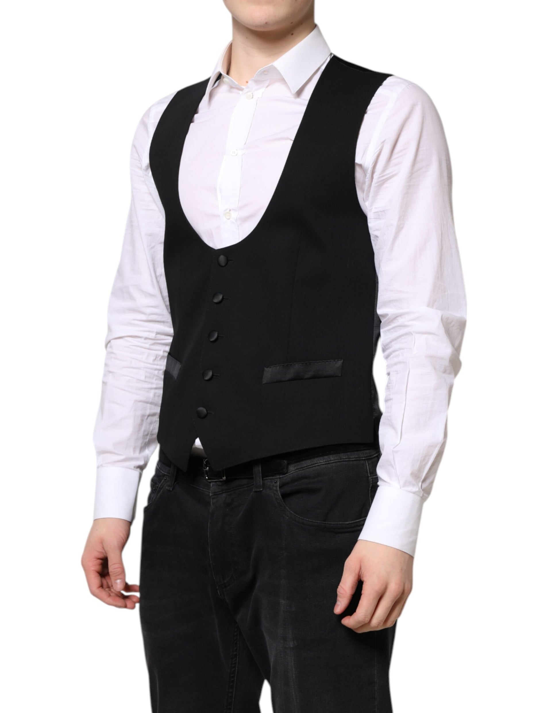 Black Wool Waistcoat Dress Formal Vest-Dolce & Gabbana-LabelTerrace.com