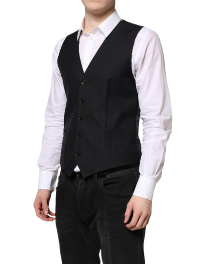 Black Wool Waistcoat Dress Formal Vest-Dolce & Gabbana-LabelTerrace.com