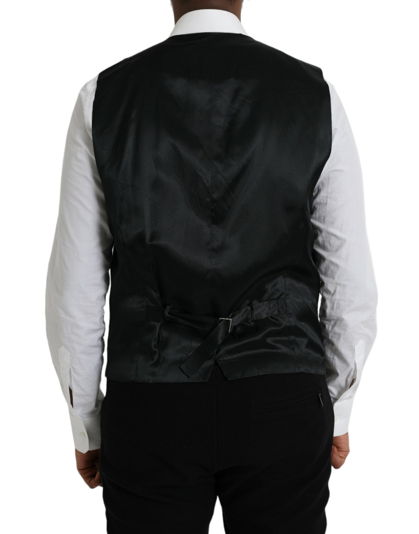 Black Wool Waistcoat Dress Formal Vest-Dolce & Gabbana-LabelTerrace.com