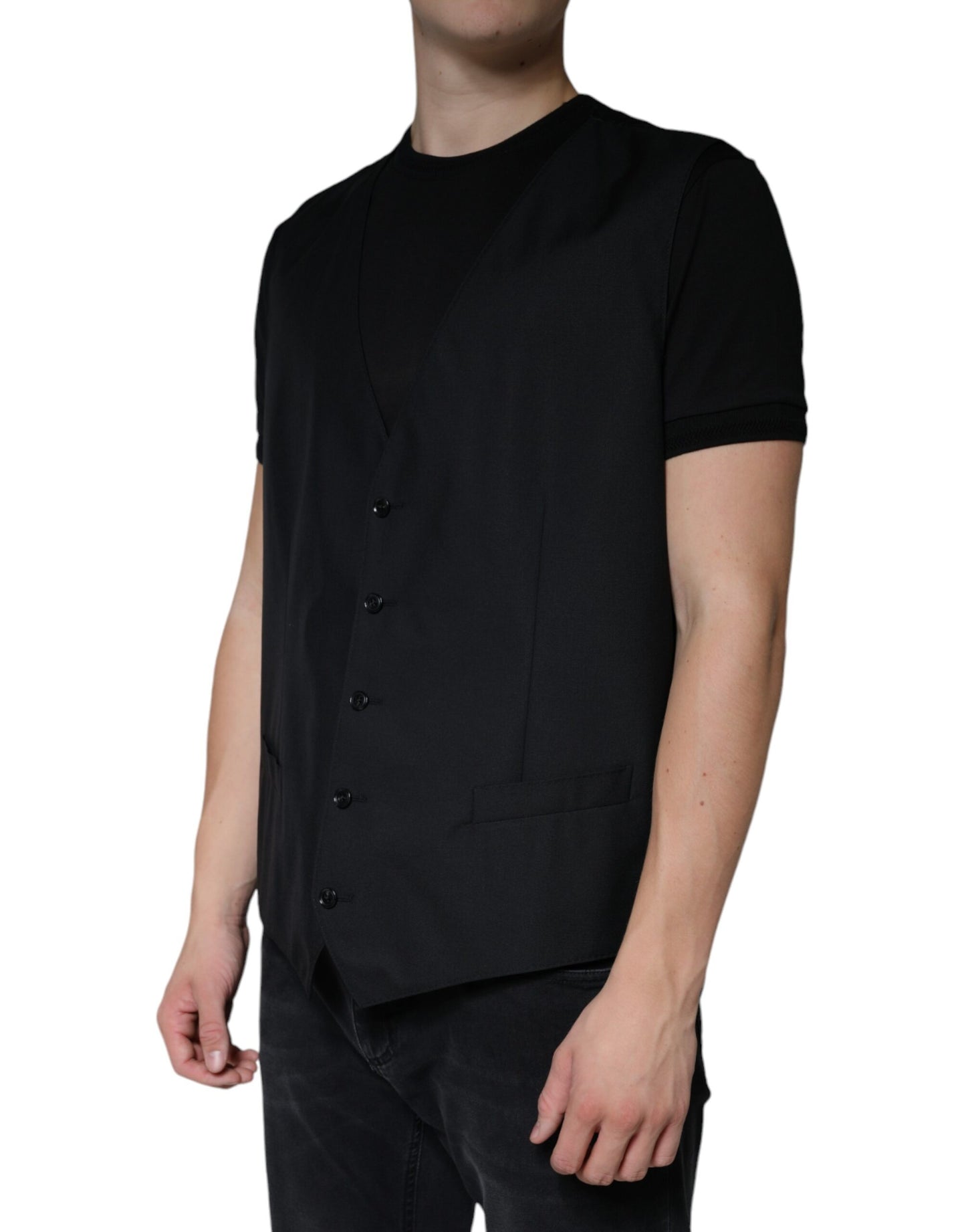 Black Wool Waistcoat Dress Formal Vest-Dolce & Gabbana-LabelTerrace.com