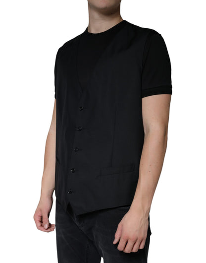 Black Wool Waistcoat Dress Formal Vest-Dolce & Gabbana-LabelTerrace.com