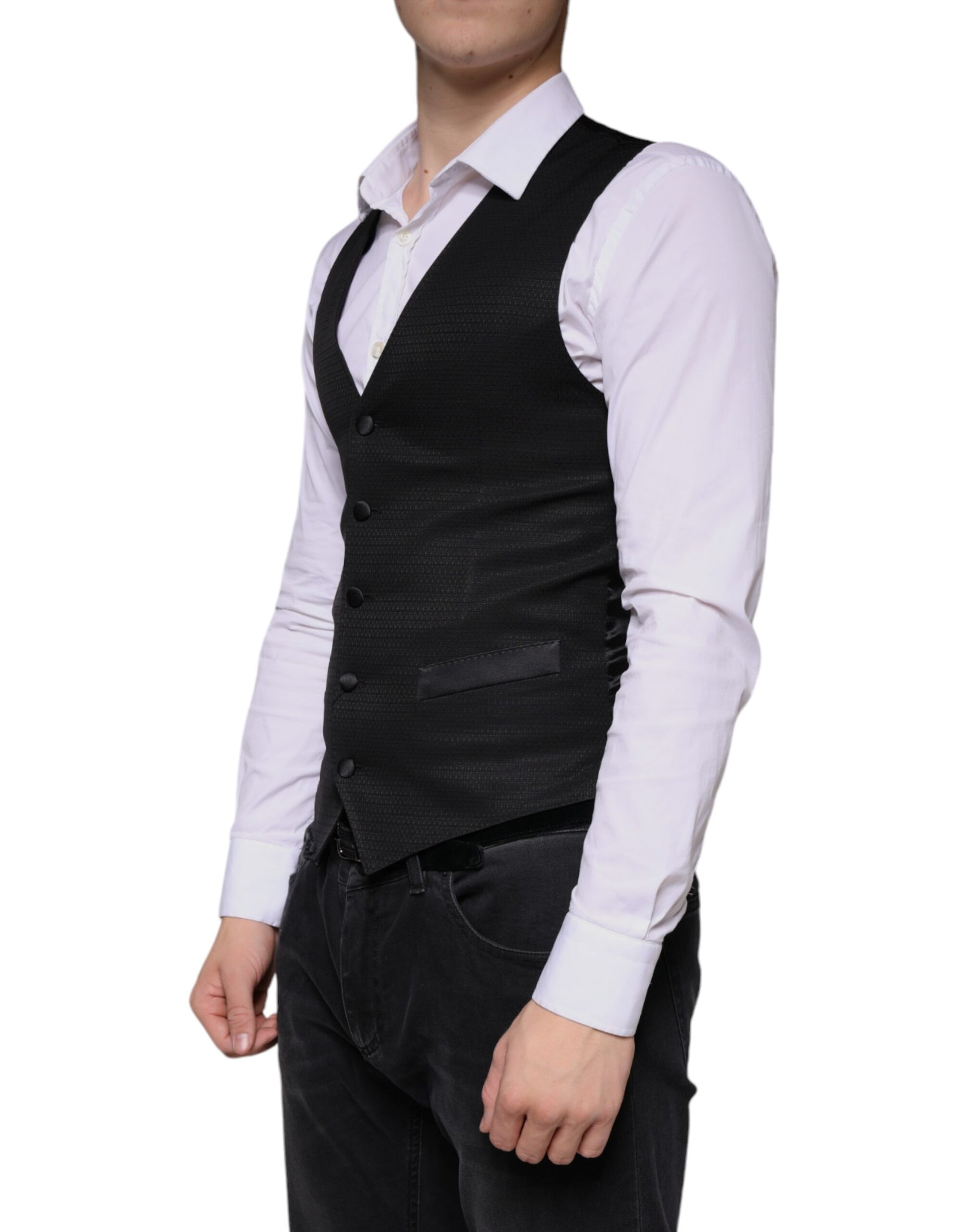 Black Wool Waistcoat Dress Formal Vest-Dolce & Gabbana-LabelTerrace.com