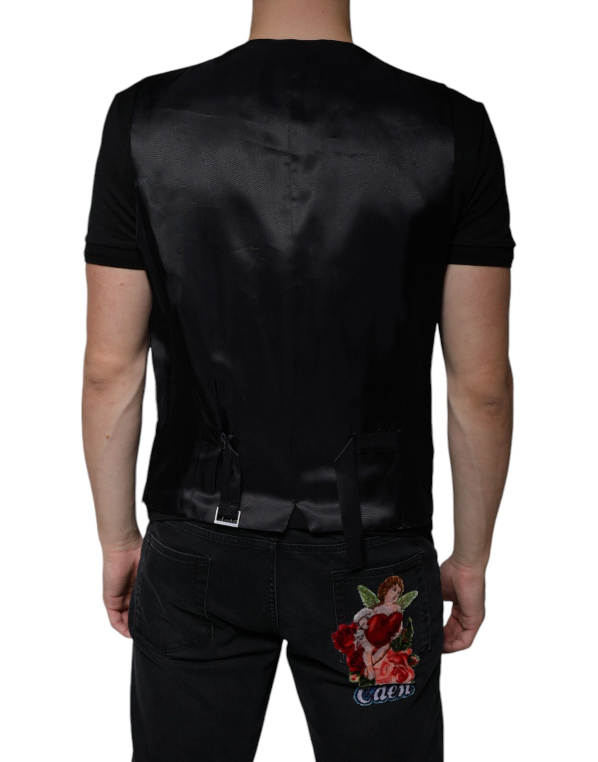Black Wool Waistcoat Dress Formal Vest-Dolce & Gabbana-LabelTerrace.com