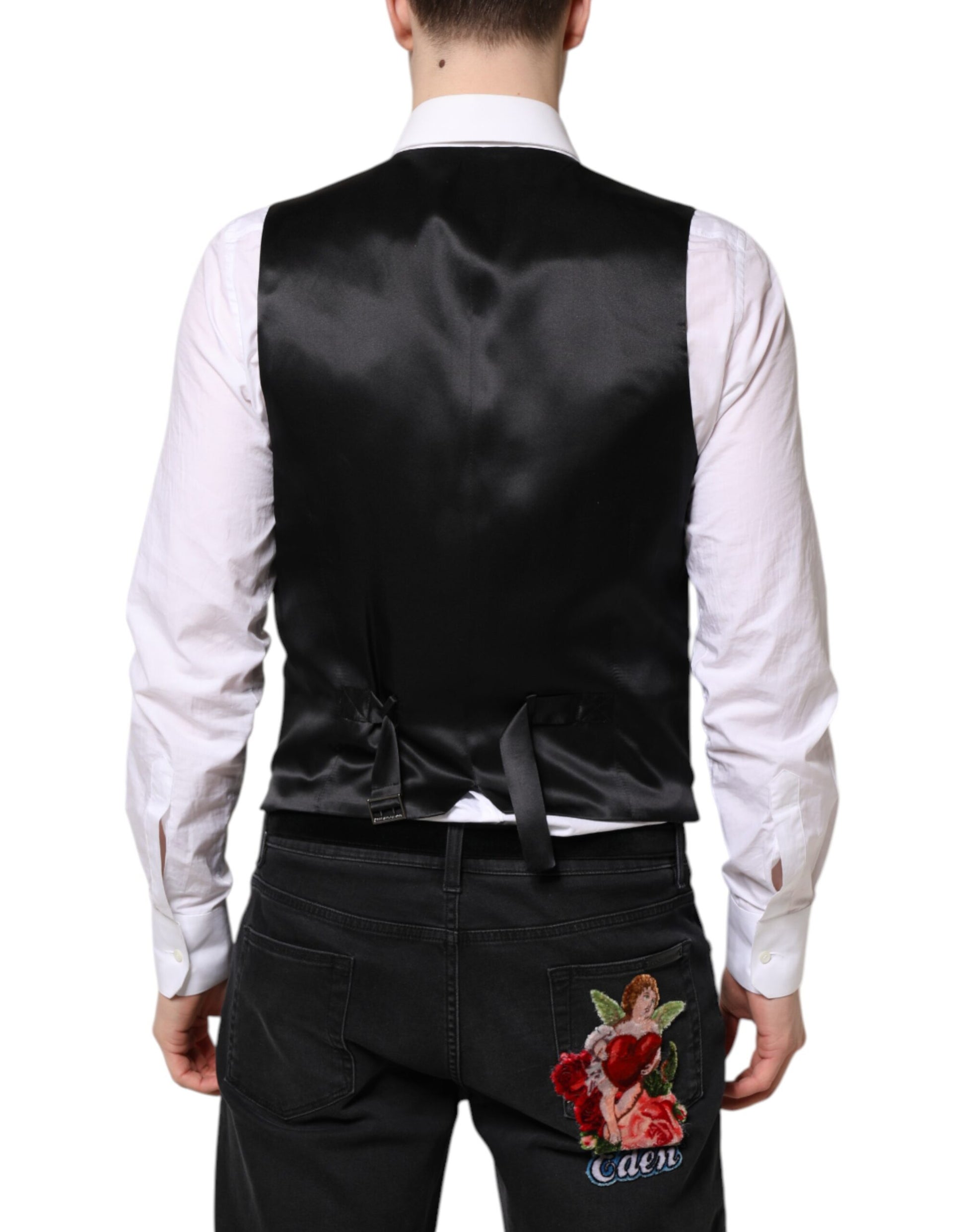 Black Wool Waistcoat Dress Formal Vest-Dolce & Gabbana-LabelTerrace.com