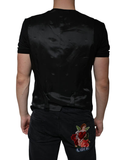 Black Wool Waistcoat Dress Formal Vest-Dolce & Gabbana-LabelTerrace.com