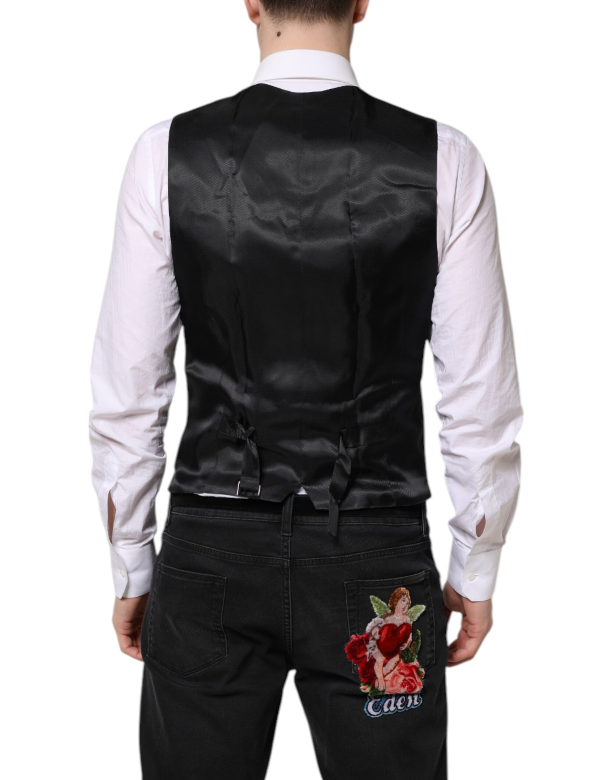 Black Wool Waistcoat Dress Formal Vest-Dolce & Gabbana-LabelTerrace.com