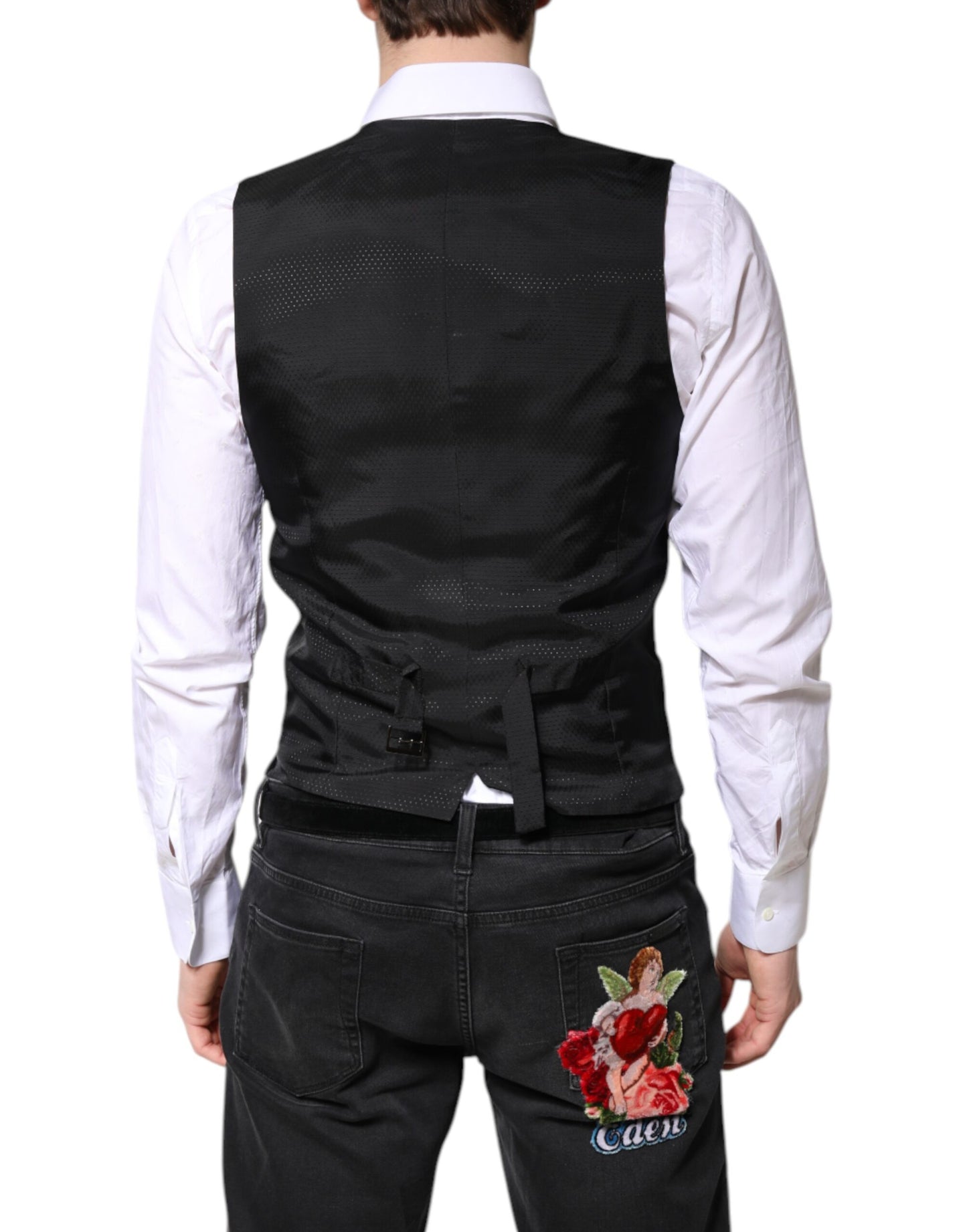 Black Wool Waistcoat Dress Formal Vest-Dolce & Gabbana-LabelTerrace.com
