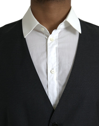 Black Wool Waistcoat Dress Formal Vest-Dolce & Gabbana-LabelTerrace.com