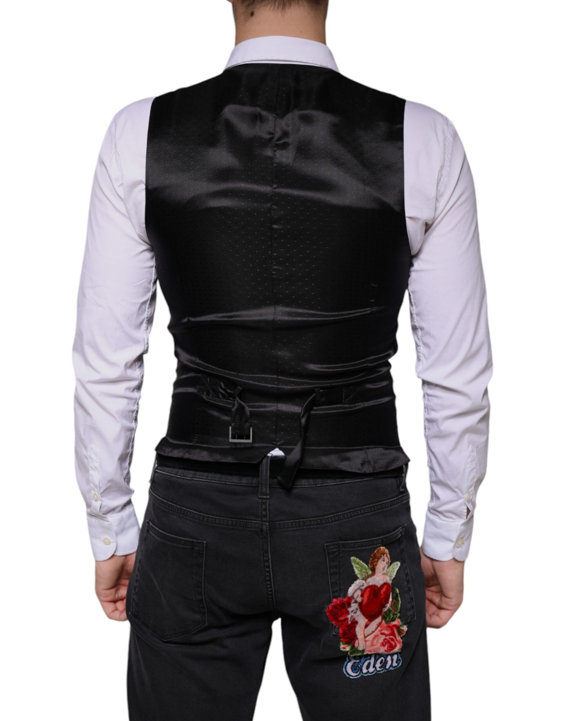Black Wool Waistcoat Dress Formal Vest-Dolce & Gabbana-LabelTerrace.com