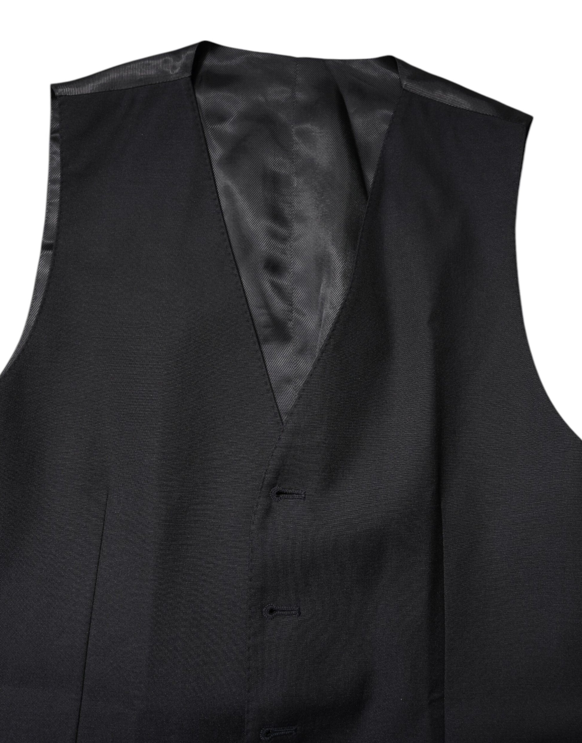 Black Wool Waistcoat Dress Formal Vest-Dolce & Gabbana-LabelTerrace.com