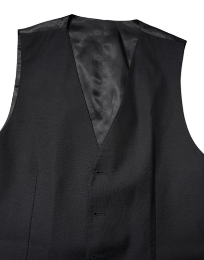 Black Wool Waistcoat Dress Formal Vest-Dolce & Gabbana-LabelTerrace.com