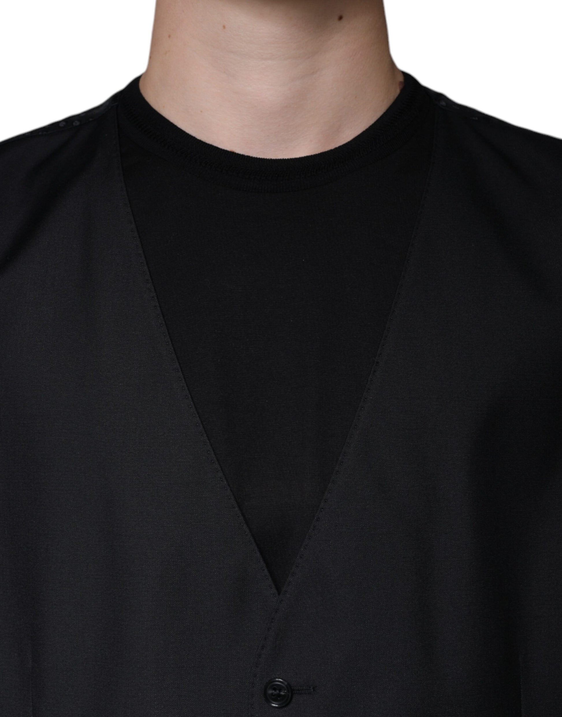 Black Wool Waistcoat Dress Formal Vest-Dolce & Gabbana-LabelTerrace.com