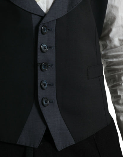 Black Wool Waistcoat Dress Formal Vest-Dolce & Gabbana-LabelTerrace.com