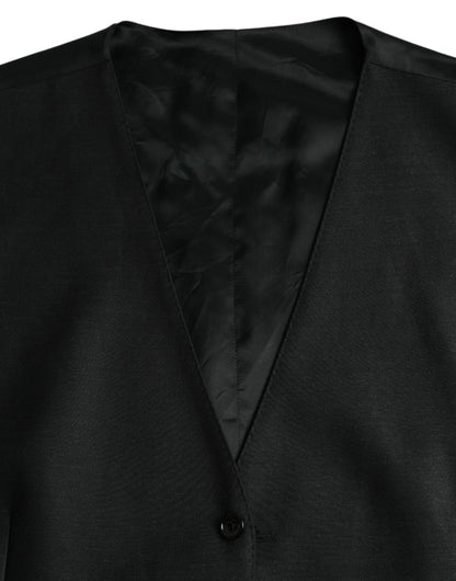 Black Wool Waistcoat Dress Formal Vest-Dolce & Gabbana-LabelTerrace.com