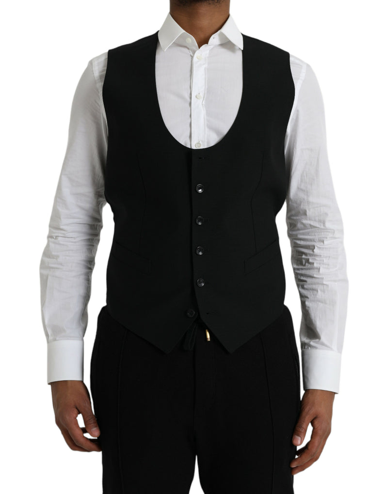 Black Wool Waistcoat Dress Formal Vest-Dolce & Gabbana-LabelTerrace.com