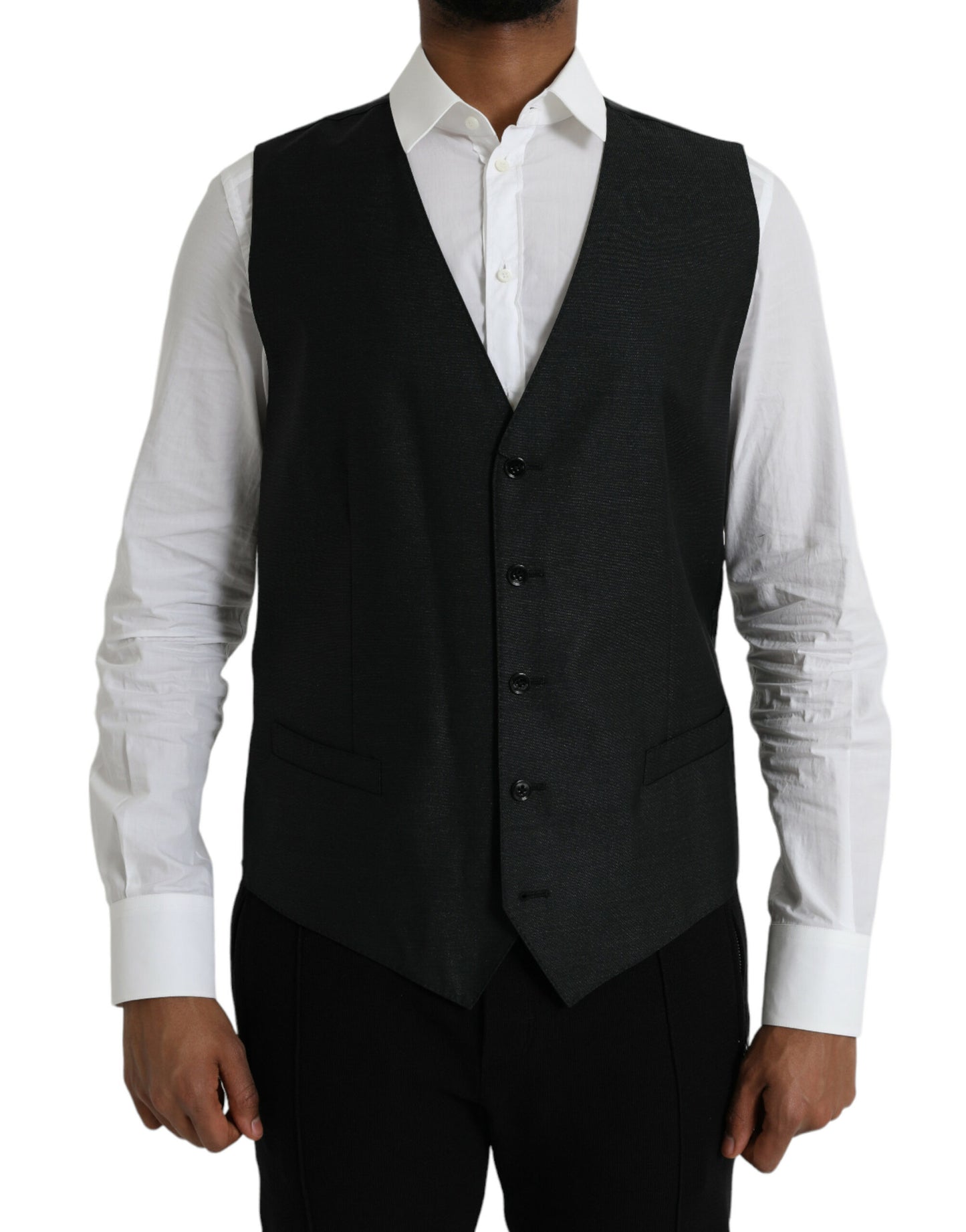 Black Wool Waistcoat Dress Formal Vest-Dolce & Gabbana-LabelTerrace.com