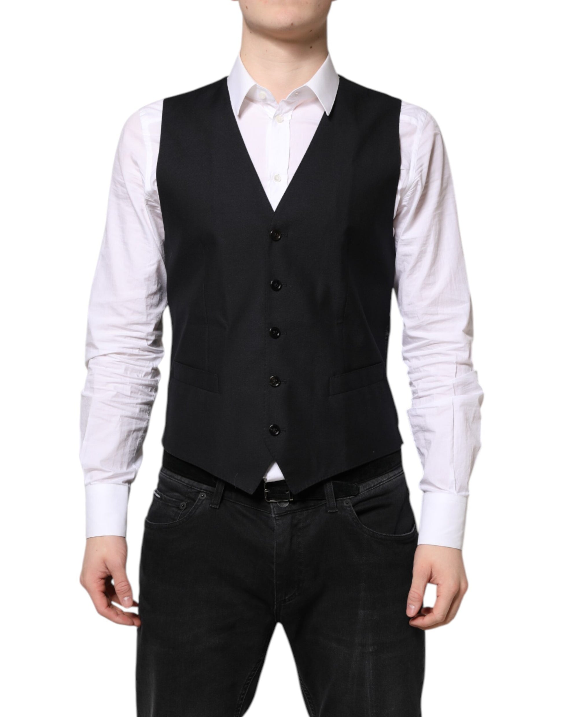 Black Wool Waistcoat Dress Formal Vest-Dolce & Gabbana-LabelTerrace.com
