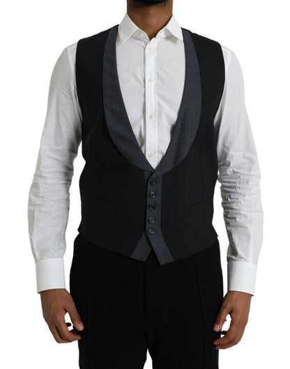 Black Wool Waistcoat Dress Formal Vest-Dolce & Gabbana-LabelTerrace.com